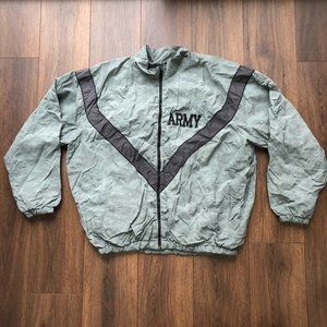 JWOD Skilcraft Gray Army Jacket Windbreaker Sz Large Regular Reflective Stripes